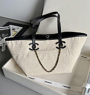 Colestore Chanel Small Shopping Bag   Canvas, Calfskin & Gold-Tone Metal  Ecru & Black  19 x 45 x 21cm - 1