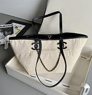 Colestore Chanel Small Shopping Bag   Canvas, Calfskin & Gold-Tone Metal  Ecru & Black  19 x 45 x 21cm - 4