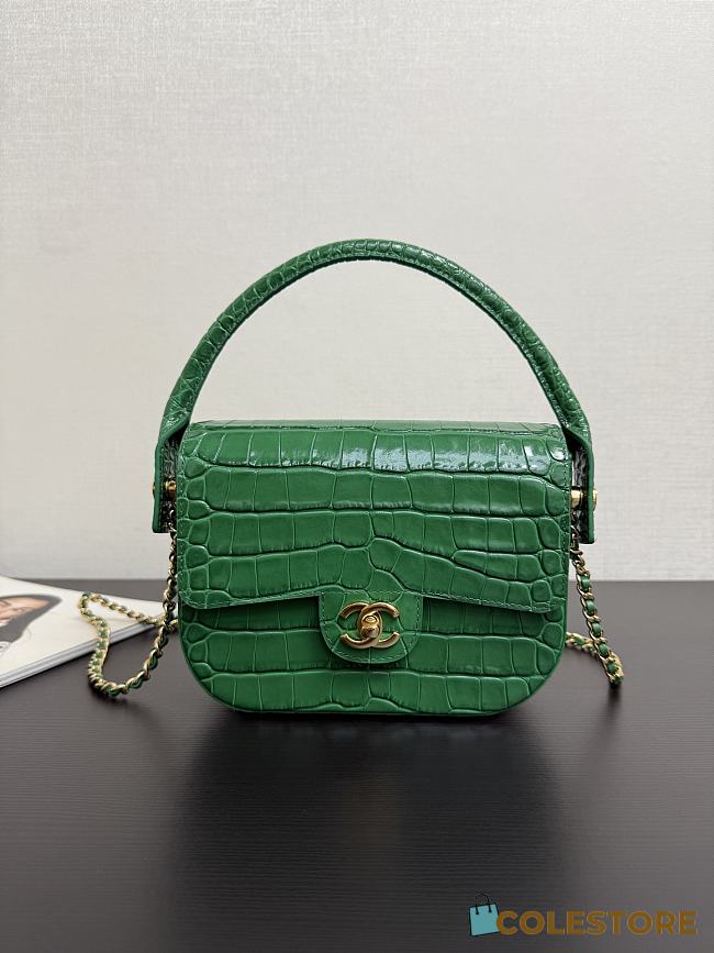 Colestore Chanel Mini Flap Bag with Top Handle   Crocodile Embossed Calfskin & Gold-Tone Metal  Green  14.5 x 19.5 x 5cm - 1