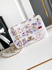 Colestore Chanel Mini Classic Handbag Embroidered Satin, Sequins, Glass Beads, Strass & Gold-Tone Metal White, Pink, Purple & Red 20cm - 1