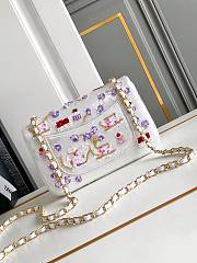 Colestore Chanel Mini Classic Handbag Embroidered Satin, Sequins, Glass Beads, Strass & Gold-Tone Metal White, Pink, Purple & Red 20cm - 4