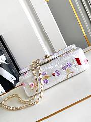 Colestore Chanel Mini Classic Handbag Embroidered Satin, Sequins, Glass Beads, Strass & Gold-Tone Metal White, Pink, Purple & Red 20cm - 2