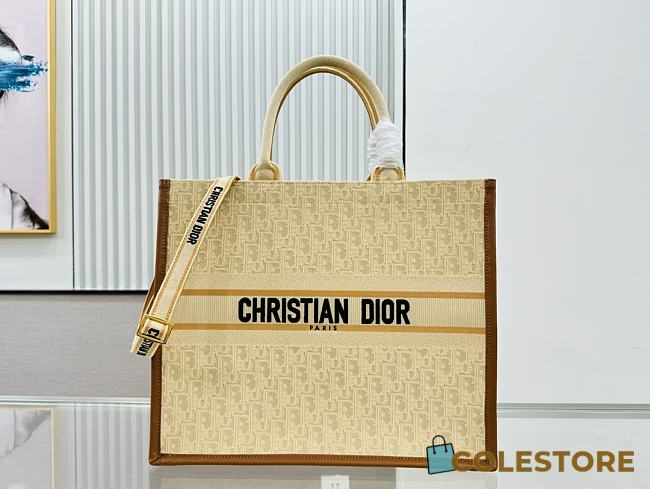 Colestore Dior Raffia Calfskin Oblique Embroidered Large Book Tote Beige Camel 42×17×34.5cm - 1