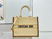 	 Colestore Dior Raffia Calfskin Oblique Embroidered Small Book Tote Beige Camel 26×12×21cm - 1