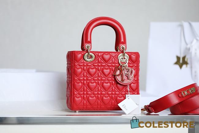 Colestore Dior Dioramour My ABCDior Lady Dior Bag Bright Red Cannage Lambskin with Heart Motif 20 x 15 x 8 cm - 1