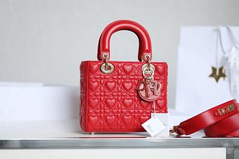 Colestore Dior Dioramour My ABCDior Lady Dior Bag Bright Red Cannage Lambskin with Heart Motif 20 x 15 x 8 cm