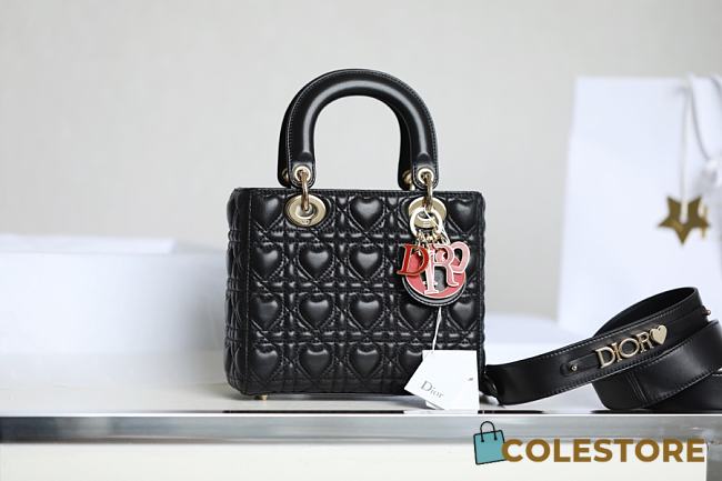 Colestore Dior Dioramour My ABCDior Lady Dior Bag Black Cannage Lambskin with Heart Motif 20 x 15 x 8 cm - 1