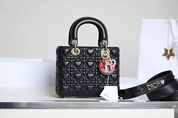 Colestore Dior Dioramour My ABCDior Lady Dior Bag Black Cannage Lambskin with Heart Motif 20 x 15 x 8 cm