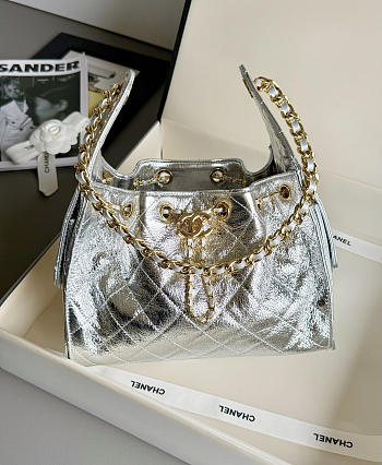 Colestore Chanel  25 Small Handbag   Metallic Calfskin & Gold-Tone Metal  Silvery 30x26x14cm