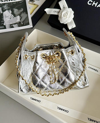 	 Colestore Chanel 25 Mini Handbag Metallic Calfskin & Gold-Tone Metal Silvery 22x20x12cm
