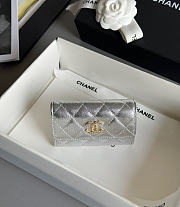 Colestore Chanel Flap Card Holder, grained shiny calfskin & gold-tone metal,Silvery 11x2x8cm - 6