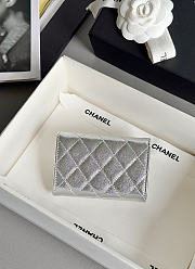 Colestore Chanel Flap Card Holder, grained shiny calfskin & gold-tone metal,Silvery 11x2x8cm - 4