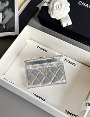 Colestore Chanel Flap Card Holder, grained shiny calfskin & gold-tone metal,Silvery 11x2x8cm - 2