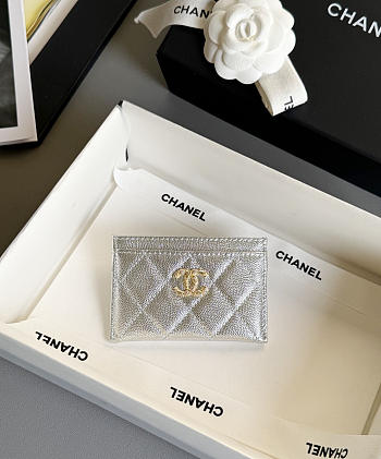 Colestore Chanel Classic Card Holder   Grained Calfskin & Gold-Tone Metal Silvery 11x0.5x8cm