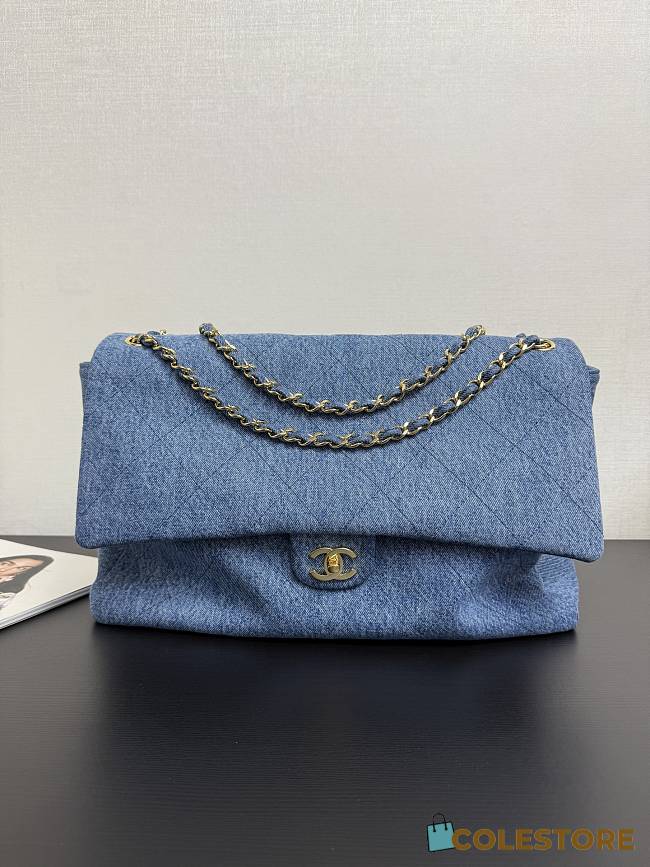 Colestore Chanel Maxi Flapbag Denim & Gold Metal Blue 26 x 38.5 x 11cm - 1