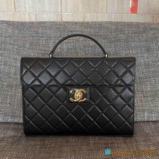 Colestore Chanel Caviar Quilted Briefcase Laptop Bag Black 36.5x4x26.5cm - 1