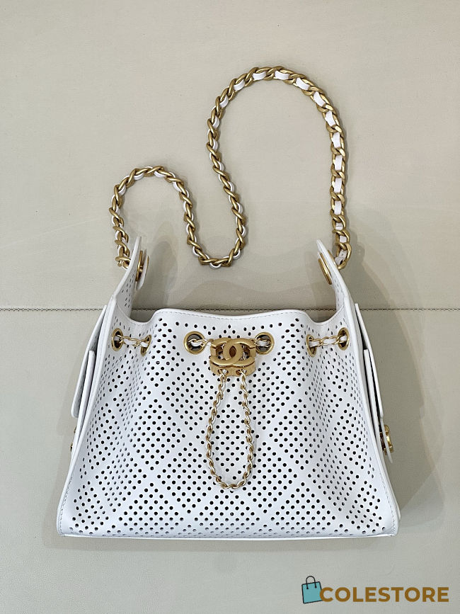 Colestore Chanel 25 Mini Handbag   Perforated Calfskin & Gold-Tone Metal  White  20 x 22 x 12.5cm - 1
