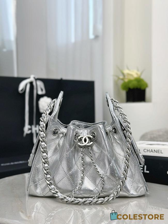 Colestore Chanel 25 Mini Handbag, Metallic Grained Calfskin & Silver-Tone Metal Silvery  20 x 22 x 12.5cm - 1