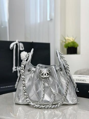 Colestore Chanel 25 Mini Handbag, Metallic Grained Calfskin & Silver-Tone Metal Silvery  20 x 22 x 12.5cm