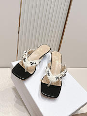 Colestore Dior J'Adior Heeled Thong Sandal White Embroidered Cotton and Black Lambskin  - 5