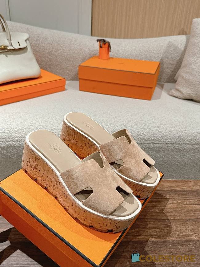 Colestore Hermes Eze 30 sandal in suede goatskin Beige - 1