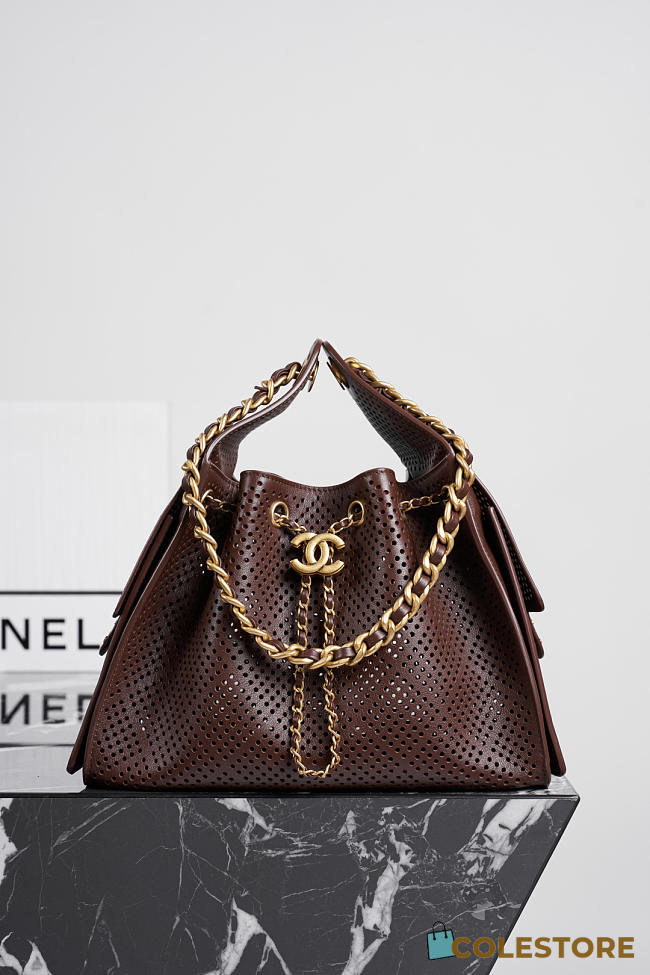 Colestore Chanel 25 Small Handbag   Perforated Calfskin & Gold-Tone Metal  Dark Brown  30 x 26 x 14cm - 1