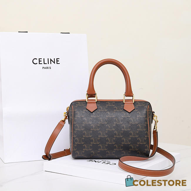 Colestore Celine Small Boston In Triomphe Canvas and calfskin Tan 20 x 14 x 10 cm - 1