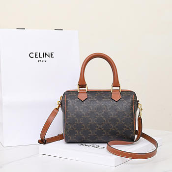 Colestore Celine Small Boston In Triomphe Canvas and calfskin Tan 20 x 14 x 10 cm