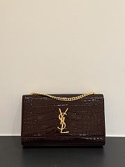 Colestore YSL Saint Laurent Small Kate Shoulder Bag in crocodile-embossed patent leather in Brown 24x14.5x5cm - 1