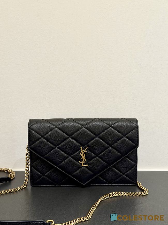 Colestore YSL  Saint Laurent PARIS chain wallet in GRAIN DE POUDRE leather in BLACK 20x13x5cm - 1