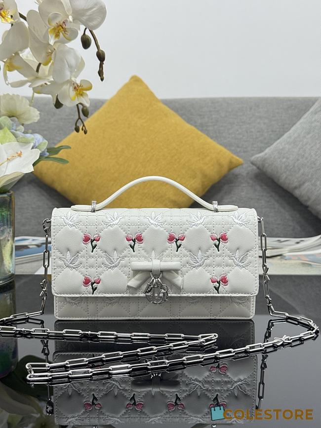 Colestore Dior Dioramour My Dior Mini Bag White Cannage Lambskin Embroidered with Multicolor Doves & Roses Motif  21 x 11.5 x 4.5 cm - 1
