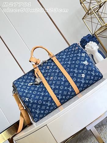 Colestore Louis Vuitton Keepall 50 Blue Monogram Denim Flowers 50 x 29 x 23 cm