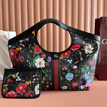 Colestore Gucci Giglio Flora large tote bag black and multicolor Flora net 40(54)x46x16cm 