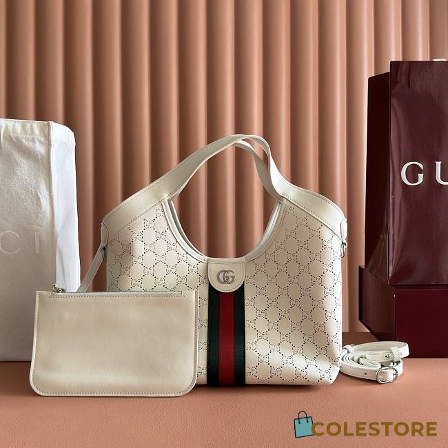 Colestore Gucci Giglio small tote bag white GG leather 25x20x15cm - 1