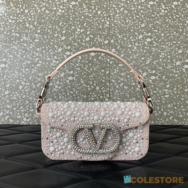 Colestore Valentino Garavani Locò Small Shoulder Bag With Pearls, Rhinestones And Jewel Logo Light Pink 20x11x5cm - 1