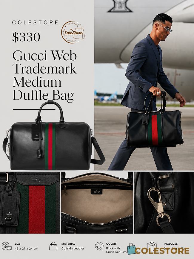 Colestore Gucci Web Trademark medium duffle bag Black leather 45x29x25cm - 1