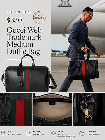 Colestore Gucci Web Trademark medium duffle bag Black leather 45x29x25cm