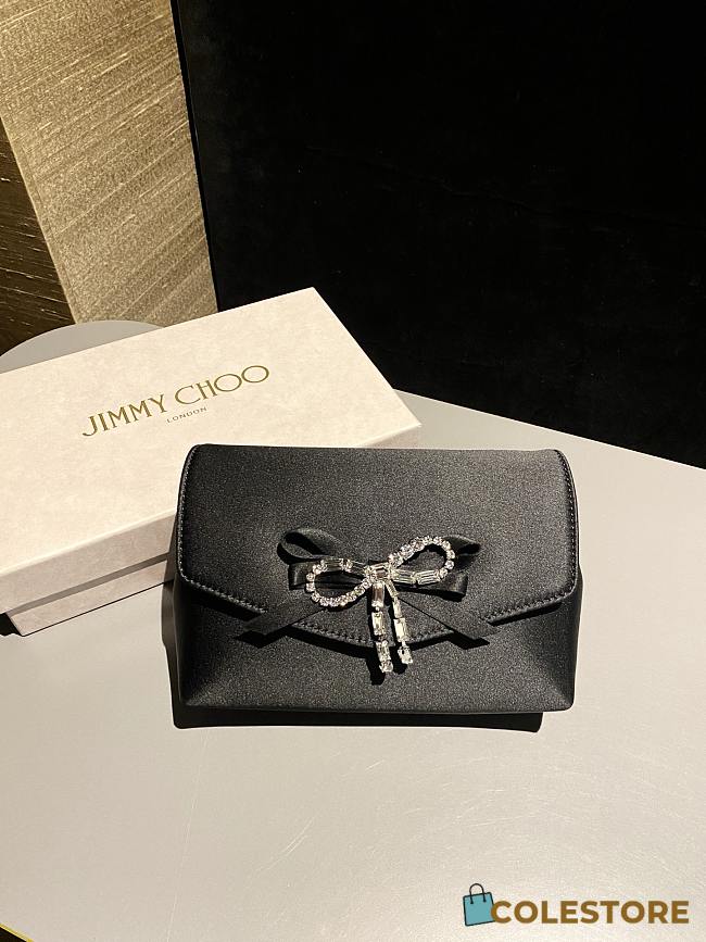 Colestore Jimmy Choo Soft Bow Mini Bag Black Satin Mini Bag with Crystal Bow black/silver 19x12x7cm - 1