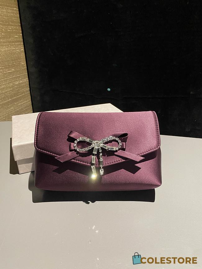 Colestore Jimmy Choo Soft Bow Mini Bag Black Satin Mini Bag with Crystal Bow ruby red/silver 19x12x7cm - 1