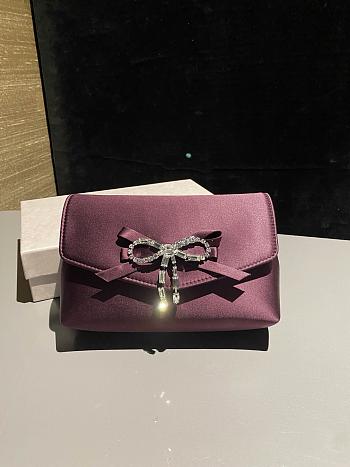 Colestore Jimmy Choo Soft Bow Mini Bag Black Satin Mini Bag with Crystal Bow ruby red/silver 19x12x7cm