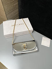 Colestore Jimmy Choo Curve Wallet With Chain Silver Metallic Leather Wallet with Chain 19x10.5x4cm - 4