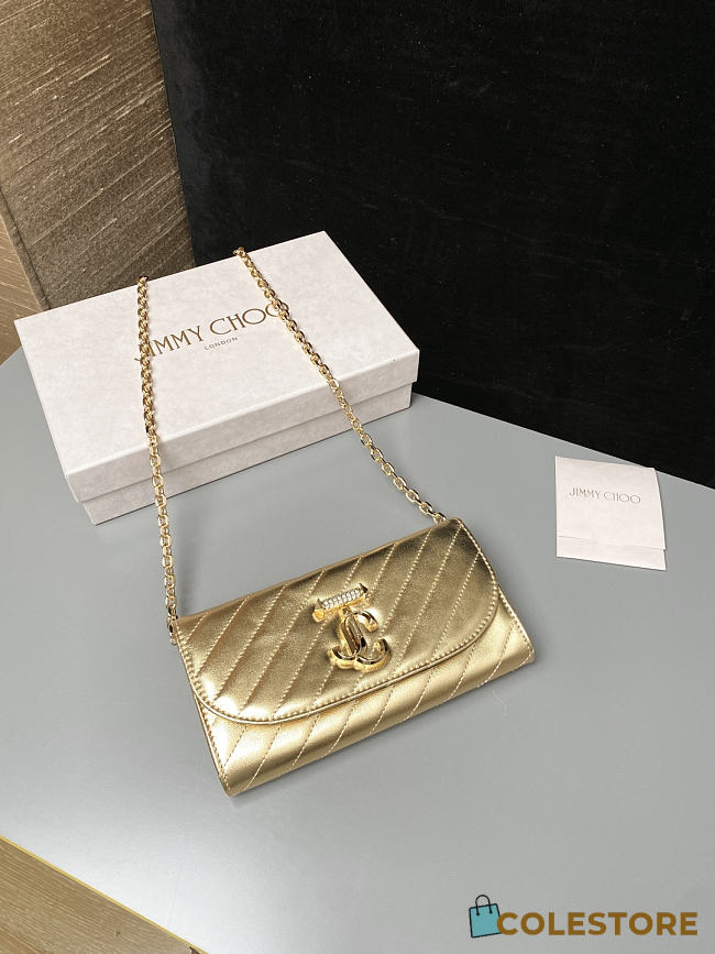 Colestore Jimmy Choo Curve Wallet With Chain Shiny Gold Quilted Metallic Leather Clutch gold / shiny gold 19x10.5x4cm - 1