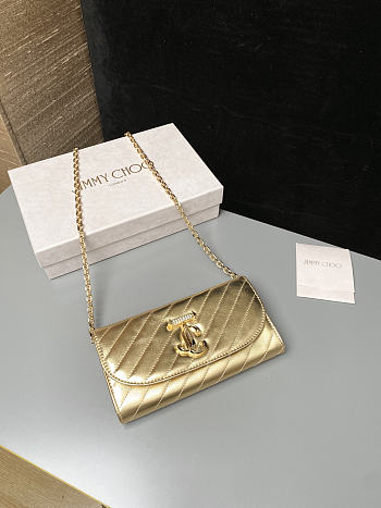 Colestore Jimmy Choo Curve Wallet With Chain Shiny Gold Quilted Metallic Leather Clutch gold / shiny gold 19x10.5x4cm
