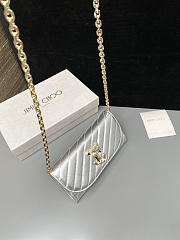 Colestore Jimmy Choo Curve Wallet With Chain Silver Quilted Metallic Nappa Leather Wallet with Chain 19x10.5x4cm - 6
