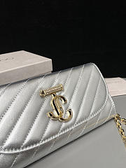 Colestore Jimmy Choo Curve Wallet With Chain Silver Quilted Metallic Nappa Leather Wallet with Chain 19x10.5x4cm - 5
