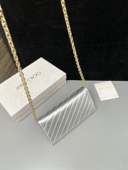 Colestore Jimmy Choo Curve Wallet With Chain Silver Quilted Metallic Nappa Leather Wallet with Chain 19x10.5x4cm - 4