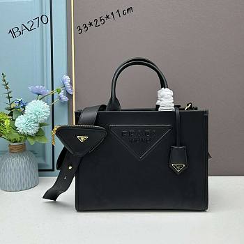 Colestore Prada Triangle Logo Black Leather Tote 33x25x11cm