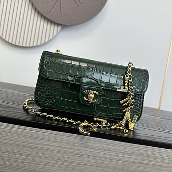 Colestore Chanel Métiers d'Art 2026 Flap bag & Gold-Tone Metal Dark Green  Croc Embossed  12x22x4cm