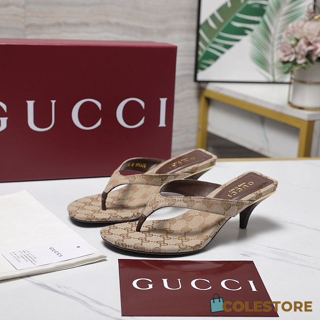 Colestore Gucci Women's Vittoria thong Sand and dark brown GG canvas - 1