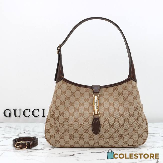 Colestore Gucci Jackie 1961 medium shoulder bag Sand and dark brown GG canvas 31.5x21x5cm - 1